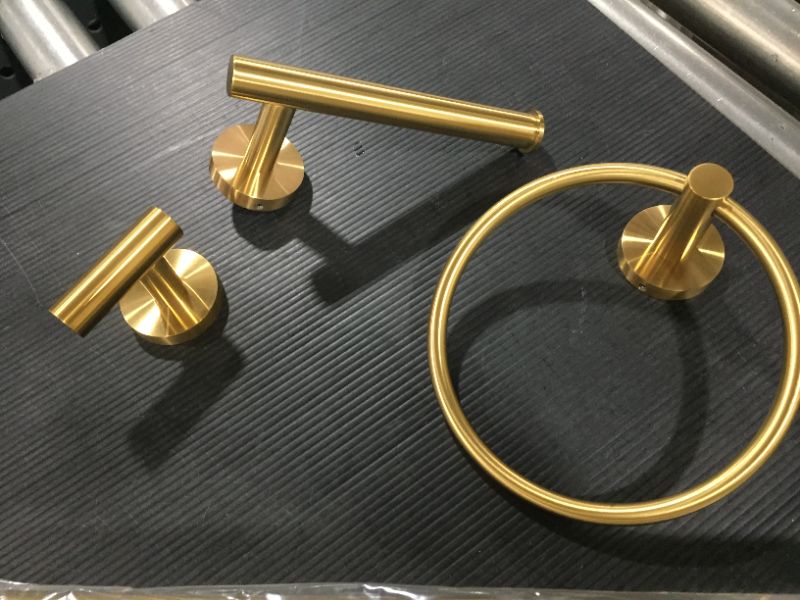 Photo 1 of 5 Piece Bathroom Accessories Set (1 - 20.5 & 1 - 26.5  Inch Towel Bars, 1 Towel Ring, 1 Toilet Paper Holder, 1 Towel Hook), Wall Mounted Bath Hardware Accessory Fixtures Set, Stainless Steel/Brushed Gold
