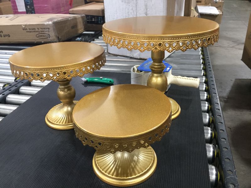 Photo 2 of 3-Set Cake Stand Gold Antique Metal Round Cupcake Stands Metal Dessert Display for Wedding Birthday Party, 12 Inch, 10 Inch, 8 Inch