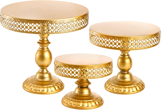 Photo 1 of 3-Set Cake Stand Gold Antique Metal Round Cupcake Stands Metal Dessert Display for Wedding Birthday Party, 12 Inch, 10 Inch, 8 Inch