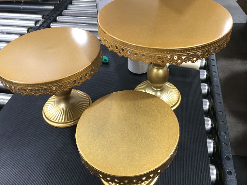Photo 3 of 3-Set Cake Stand Gold Antique Metal Round Cupcake Stands Metal Dessert Display for Wedding Birthday Party, 12 Inch, 10 Inch, 8 Inch