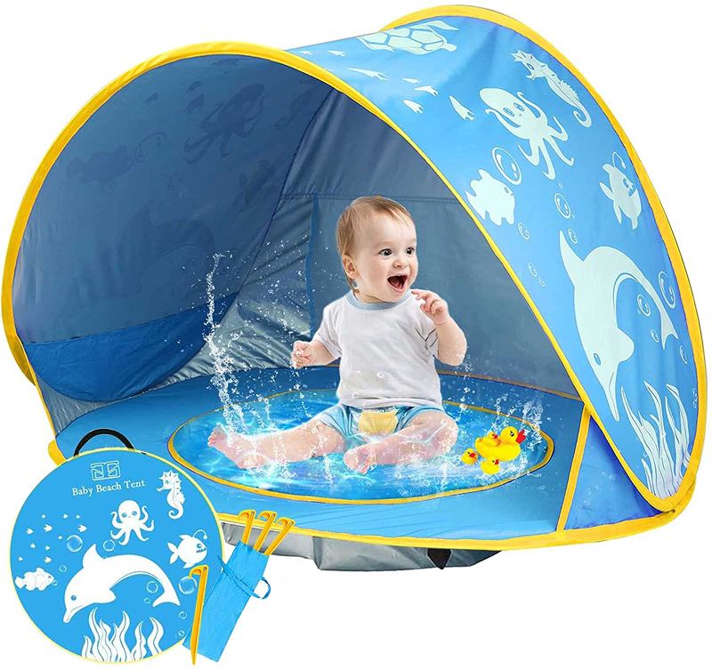 Photo 1 of Baby Beach Tent with Pool,2022 Upgrade Easy Fold Up & Pop Up Unique Ocean World Baby Tent,50+ UPF UV Protection Outdoor Tent for Aged 3-48 Months Baby Kids Parks Beach Shade
