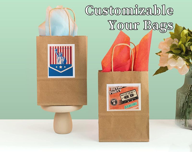 Photo 2 of [50 pcs] RACETOP Small Brown Kraft Paper Bags with Handles Bulk [5.9"x3.2"x8.3"]