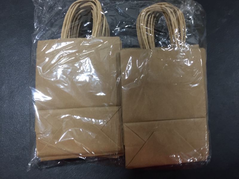 Photo 3 of [50 pcs] RACETOP Small Brown Kraft Paper Bags with Handles Bulk [5.9"x3.2"x8.3"]