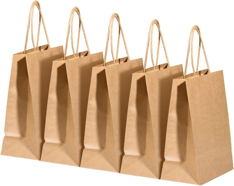 Photo 1 of [50 pcs] RACETOP Small Brown Kraft Paper Bags with Handles Bulk [5.9"x3.2"x8.3"]