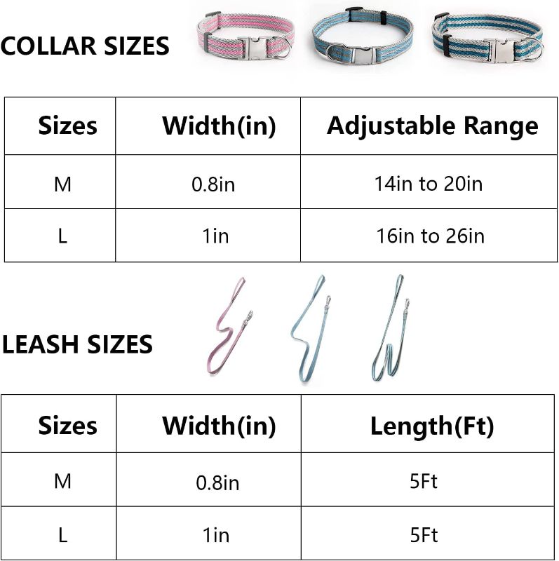 Photo 2 of [Size L[] PUPPS Dog Leash and Collar Set, 5 Ft Durable Pet Collar and Leash- Gray/Pink