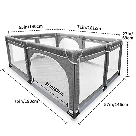 Photo 2 of YOBEST Baby Playpen, Extra Large Play Pens for Babies, Toddlers and Kids, Indoor and Outdoor Play Yard Activity Center with Gate, Sturdy Safety Playpen with Soft Breathable Mesh for Play Area, Gray
