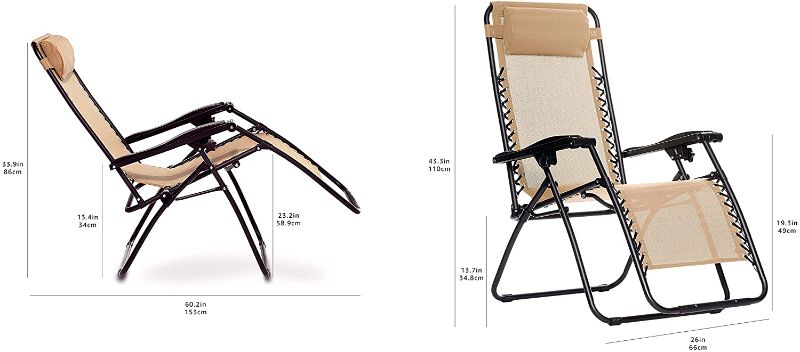 Photo 2 of Amazon Basics Outdoor Textilene Adjustable Zero Gravity Folding Reclining Lounge Chair with Pillow, Beige
