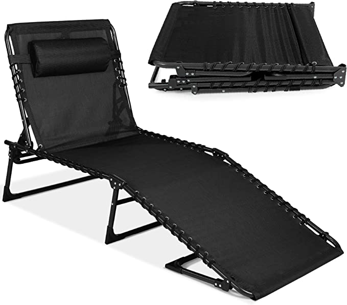 Photo 1 of Best Choice Products Patio Chaise Lounge Chair, Outdoor Portable Folding in-Pool Recliner for Lawn, Backyard, Beach w/ 8 Adjustable Positions, Carrying Handles, 300lb Weight Capacity - Black
