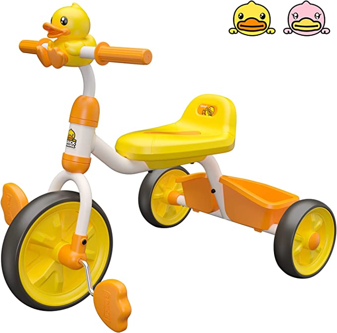 Photo 1 of Toddler Tricycle Outdoor Trike for 1 - 3 Years Old with Storage Bin, Cute Riding Toys Gift for Girls Boys, Carbon Steel Frame and Silent Wheels (Yellow)
