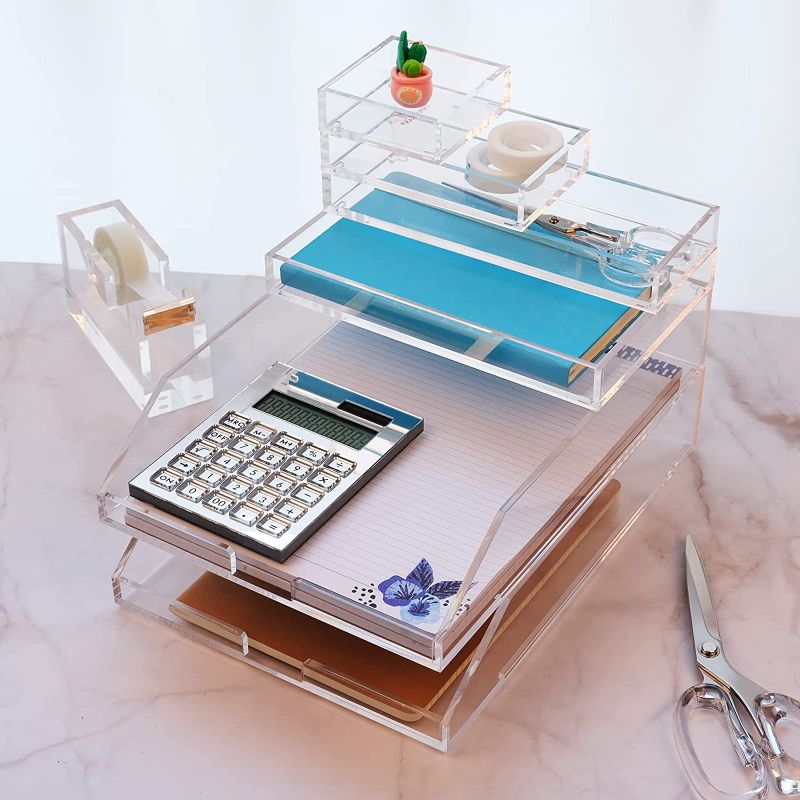 Photo 2 of EXPUTRAN Stackable Acrylic File Tray, 2 Tier Organizer