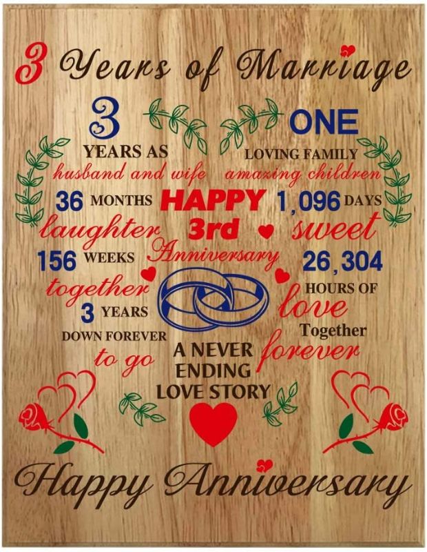 Photo 1 of 3 Years of Marriage Wooden Sign [Husband and Wife Gifts]