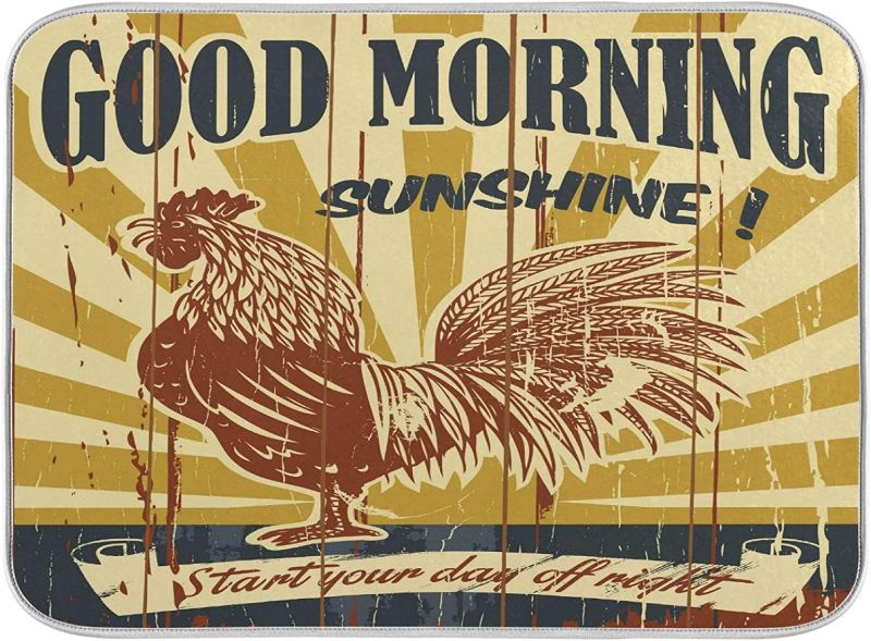 Photo 1 of ALAZA Rooster Good Morning Sunshine Vintage Dish Drying Mat for Kitchen Counter 16 x 18 Inch