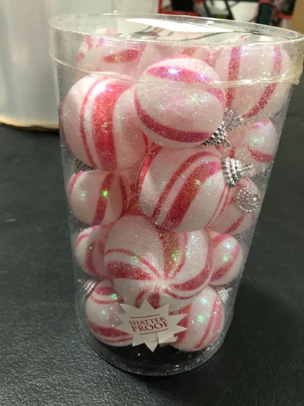 Photo 3 of 19 Peppermint Candy Cane Frosted Ball Ornaments