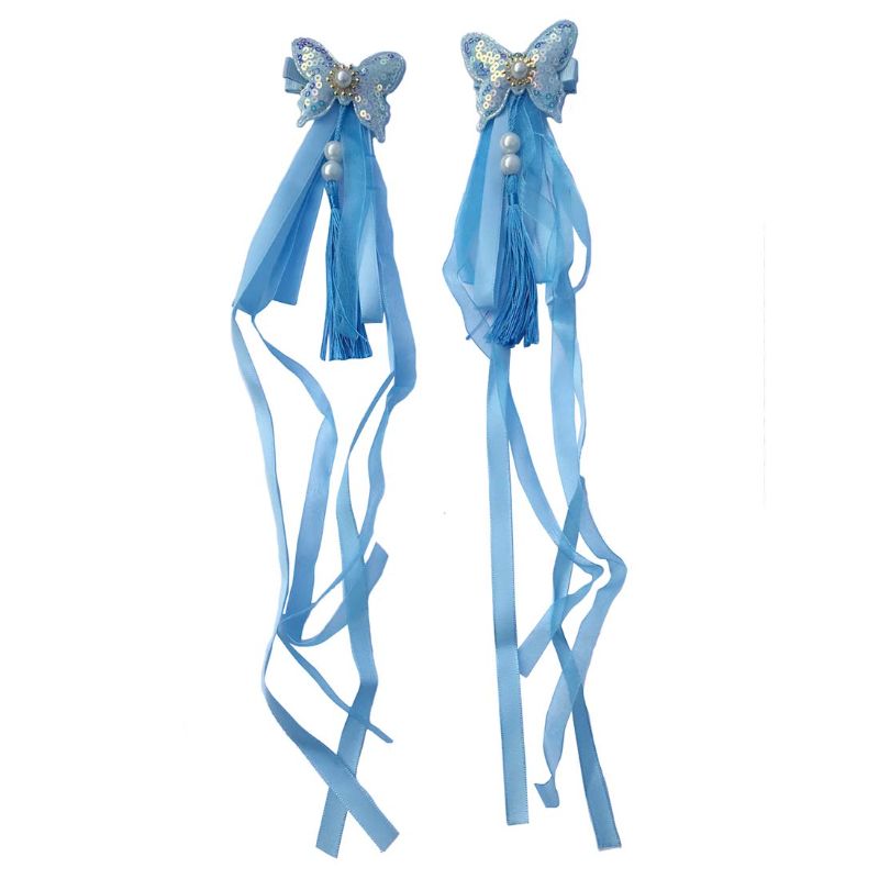 Photo 1 of Hand-made Grosgrain Ribbon Alligator Clips Hair Accessories for Kids Teens Women Pets [Blue Butterflies]