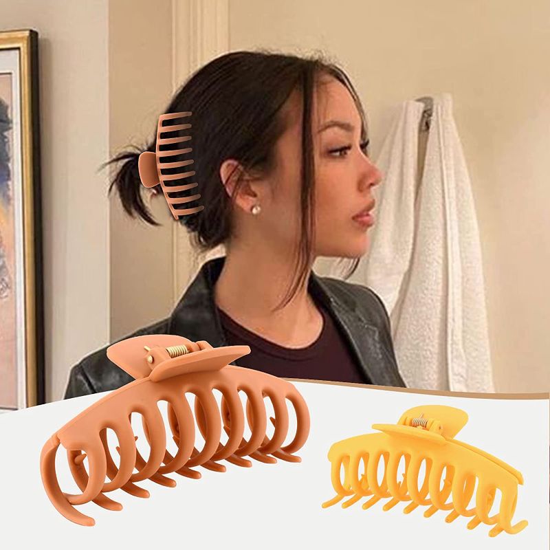 Photo 2 of 12 Pack Large Hair Claw Clips for Woman, Matte Banana Clips