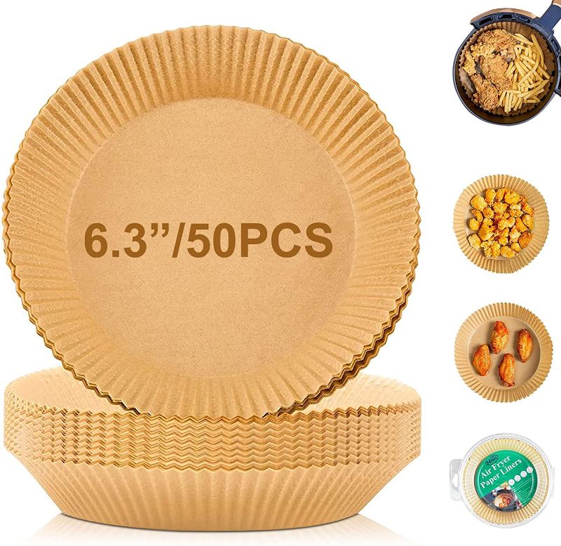 Photo 1 of Air Fryer Disposable Paper Liner, 50PCS Round Air Fryer Paper Liners