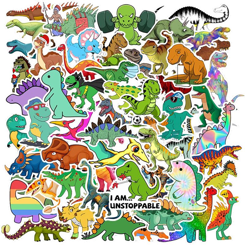 Photo 1 of 100PCS Dinosaur Stickers, Cute Waterproof Cartoon Stickers for Kids, for Stationery, Luggage, Teaching Rewards.
