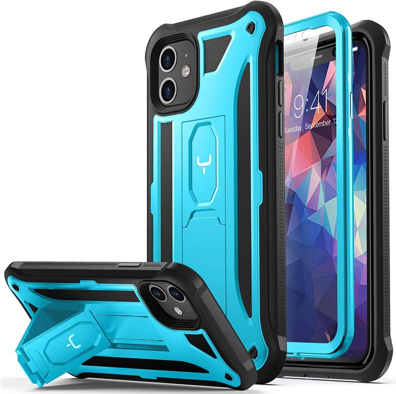 Photo 1 of YOUMAKER for iPhone 11 Case, Heavy Duty Protection Kickstand with Built-in Screen Protector Shockproof Cover-- 6.1 Inch - Blue