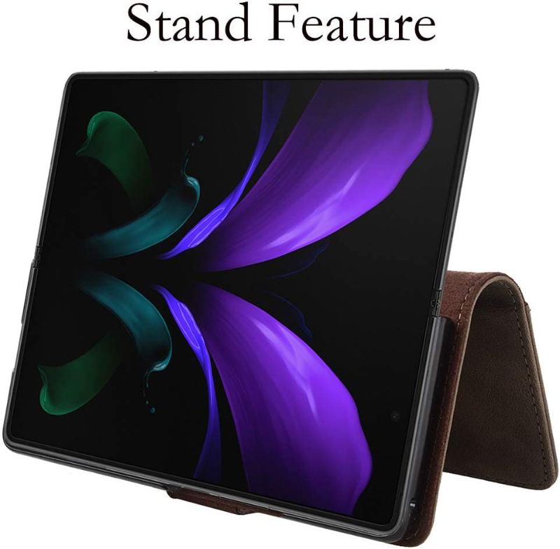 Photo 3 of TIANNIUKE Genuine Leather Magnetic Card Slot with PC Cover Compatible with Samsung Galaxy Z Fold 2 5G (2020) (Coffee1)