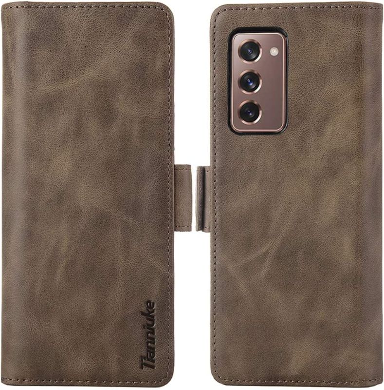 Photo 1 of TIANNIUKE Genuine Leather Magnetic Card Slot with PC Cover Compatible with Samsung Galaxy Z Fold 2 5G (2020) (Coffee1)