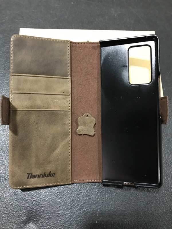Photo 1 of TIANNIUKE Genuine Leather Magnetic Card Slot with PC Cover Compatible with Samsung Galaxy Z Fold 2 5G (2020) (Coffee1)