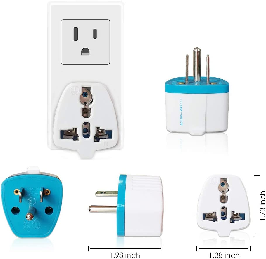 Photo 2 of Travel Adapter Plug for USA, Canada, Type-B Universal Grounded Plug Adapter Converter, Blue 3 Pack