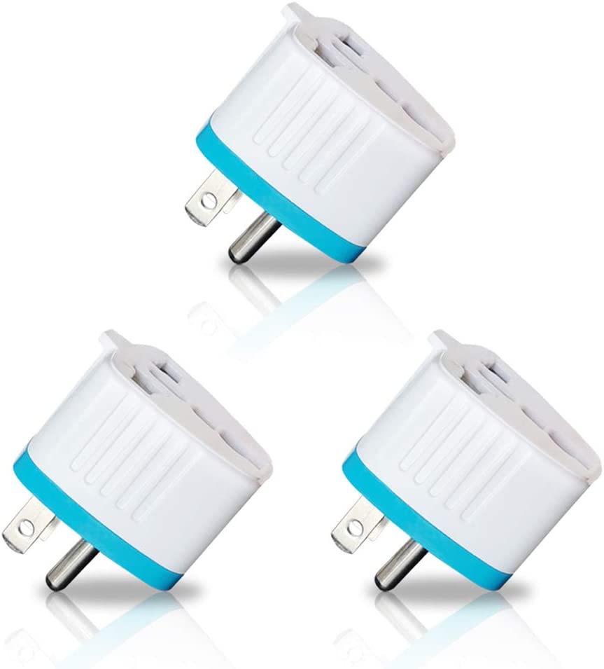 Photo 1 of Travel Adapter Plug for USA, Canada, Type-B Universal Grounded Plug Adapter Converter, Blue 3 Pack
