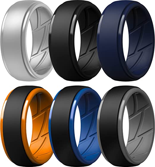 Photo 2 of [Size 14] ThunderFit Silicone Wedding Ring for Men, Breathable with Air Flow Grooves - 10mm Wide - 2.5mm Thick
