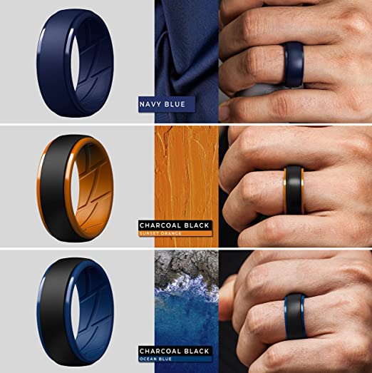 Photo 1 of [Size 14] ThunderFit Silicone Wedding Ring for Men, Breathable with Air Flow Grooves - 10mm Wide - 2.5mm Thick