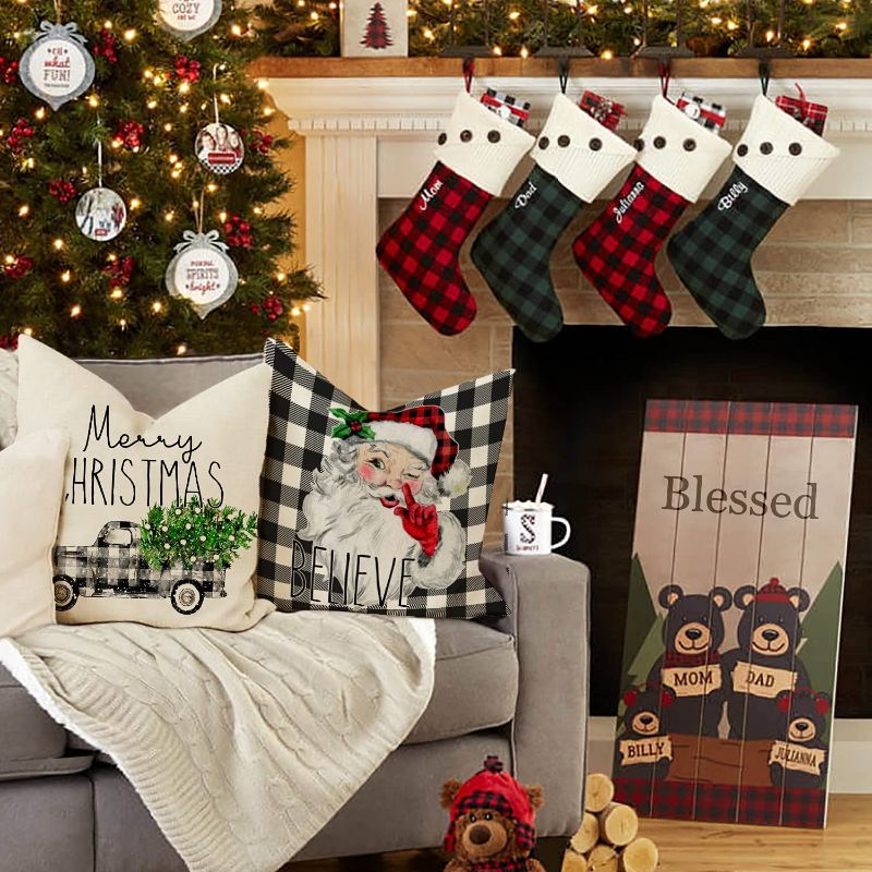 Photo 2 of [4 Pack] Christmas Buffalo Plaid Pillow Covers 18x18