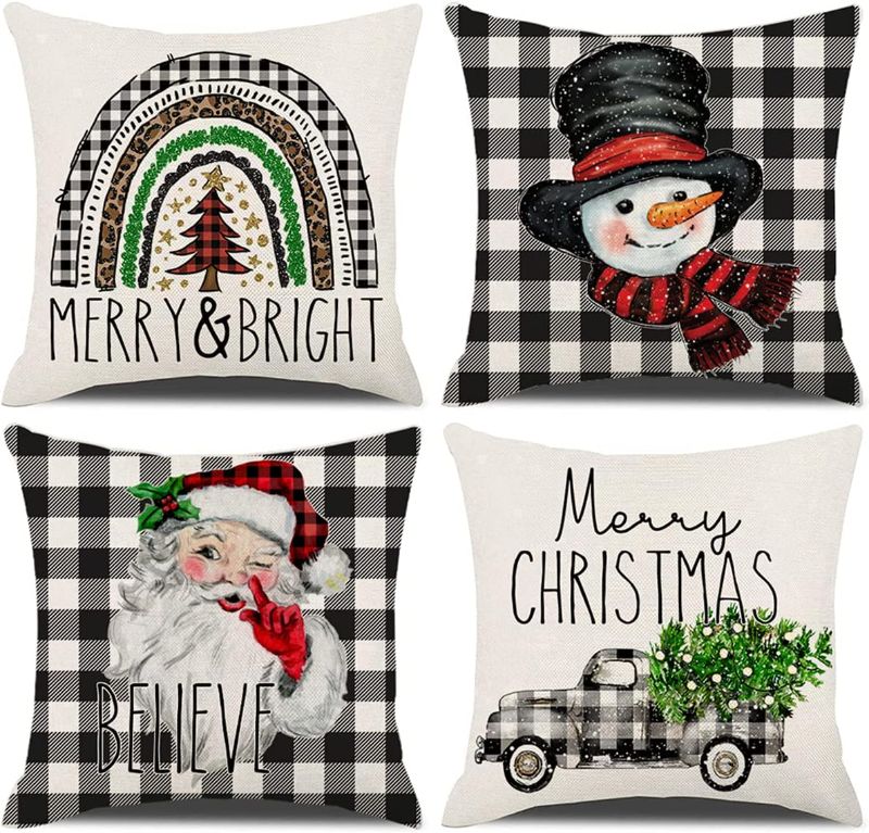 Photo 1 of [4 Pack] Christmas Buffalo Plaid Pillow Covers 18x18