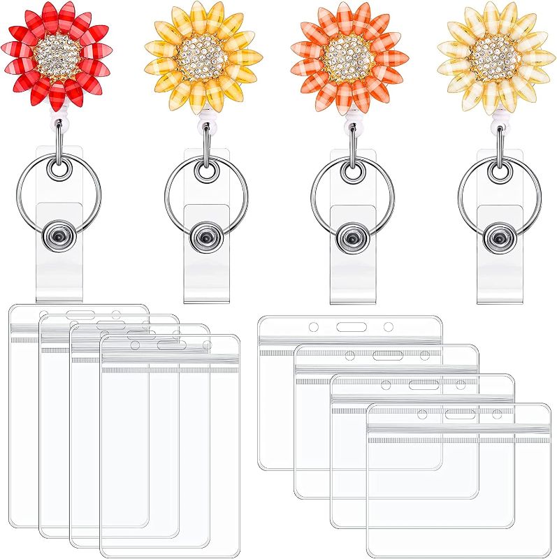 Photo 1 of 8 Pieces Flower Retractable Name Card Badge Holder Retractable Badge Reel