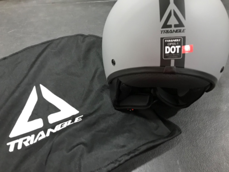 Photo 4 of [Size M] TRIANGLE Motorcycle Half Face Helmet with Sun Visor Quick Release Buckle Cruiser Scooter Helmets [Matte Grey]