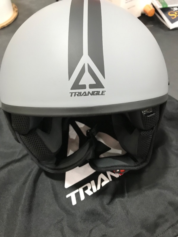 Photo 5 of [Size M] TRIANGLE Motorcycle Half Face Helmet with Sun Visor Quick Release Buckle Cruiser Scooter Helmets [Matte Grey]