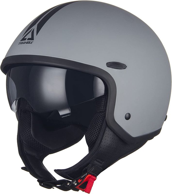 Photo 1 of [Size M] TRIANGLE Motorcycle Half Face Helmet with Sun Visor Quick Release Buckle Cruiser Scooter Helmets [Matte Grey]