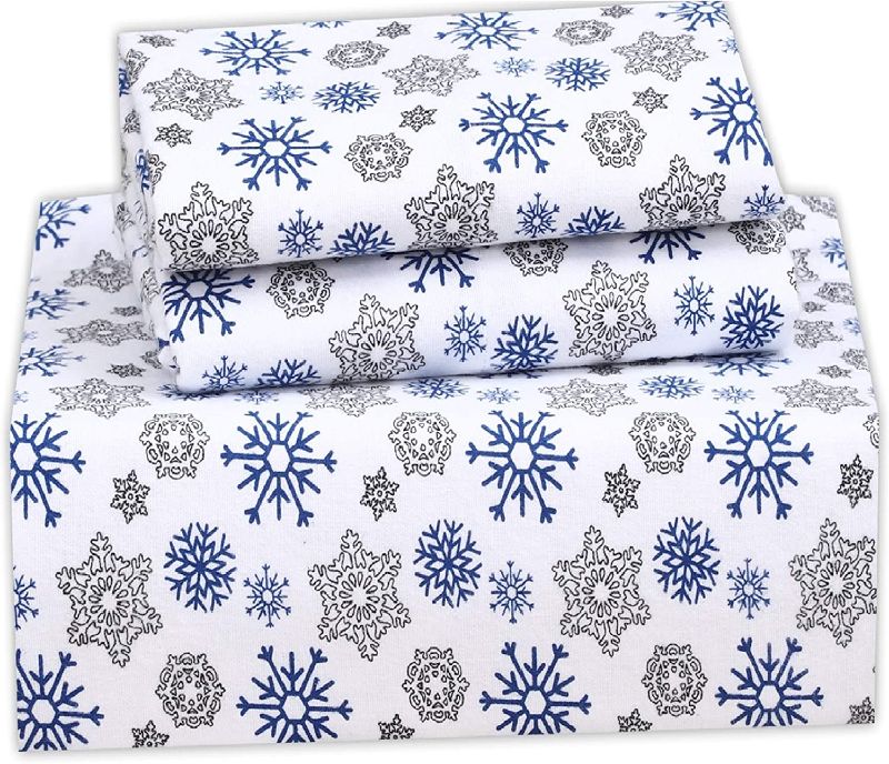 Photo 1 of [King Size] Ruvanti 100% Cotton 4 Pcs Flannel Sheets, Deep Pocket, Warm, Super Soft, Breathable, Moisture Wicking Sheets- Include Flat, Fitted Sheet, 2 Pillowcase - Snow Flake