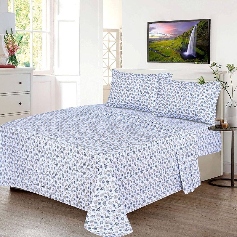 Photo 2 of [King Size] Ruvanti 100% Cotton 4 Pcs Flannel Sheets, Deep Pocket, Warm, Super Soft, Breathable, Moisture Wicking Sheets- Include Flat, Fitted Sheet, 2 Pillowcase - Snow Flake