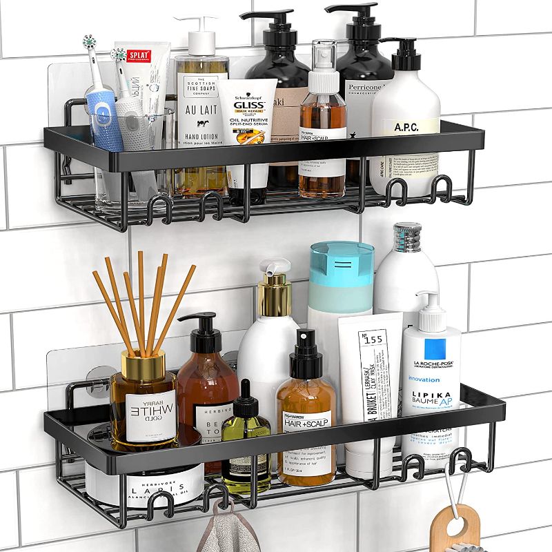 Photo 1 of (2Pack) MOFOROCO Shower Caddy Shelf Organizer Rack, Self Adhesive- Black 