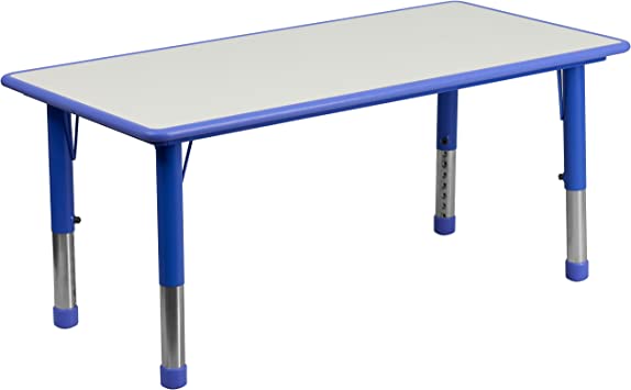 Photo 1 of Flash Furniture 23.625''W x 47.25''L Rectangular Blue Plastic Height Adjustable Activity Table with Cream Top *** TOP ONLY NO LEGS INCLUDED  ***
