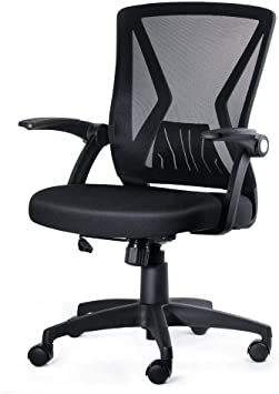 Photo 1 of  Mid Back Mesh Office Chair Ergonomic Swivel Black Mesh Computer Chair Flip Up Arms with Lumbar Support Adjustable Height Task Chair