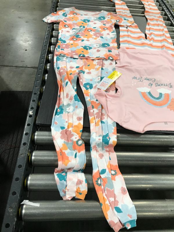 Photo 2 of Girls' 4pc Snug Fit Rainbow Floral Pajama Set - Just One You® made by carter's White/Orange SIZE 10 