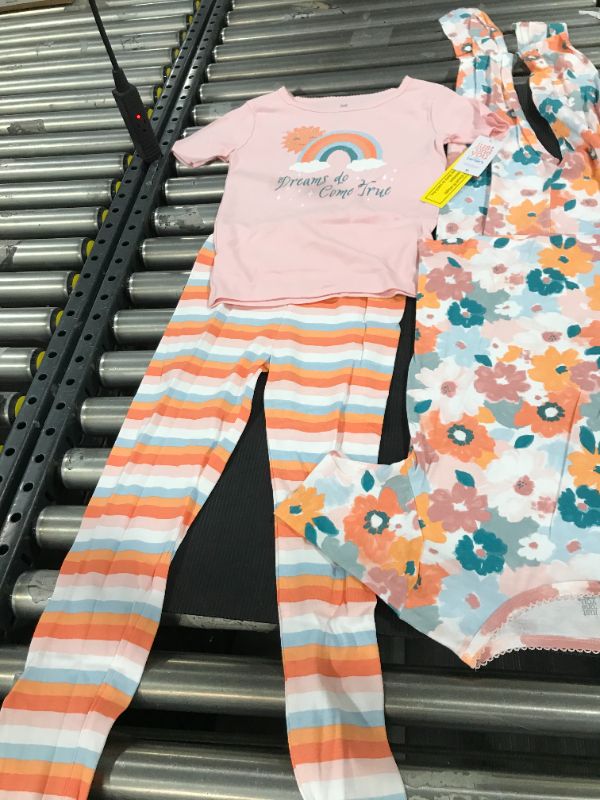 Photo 3 of Girls' 4pc Snug Fit Rainbow Floral Pajama Set - Just One You® made by carter's White/Orange SIZE 10 