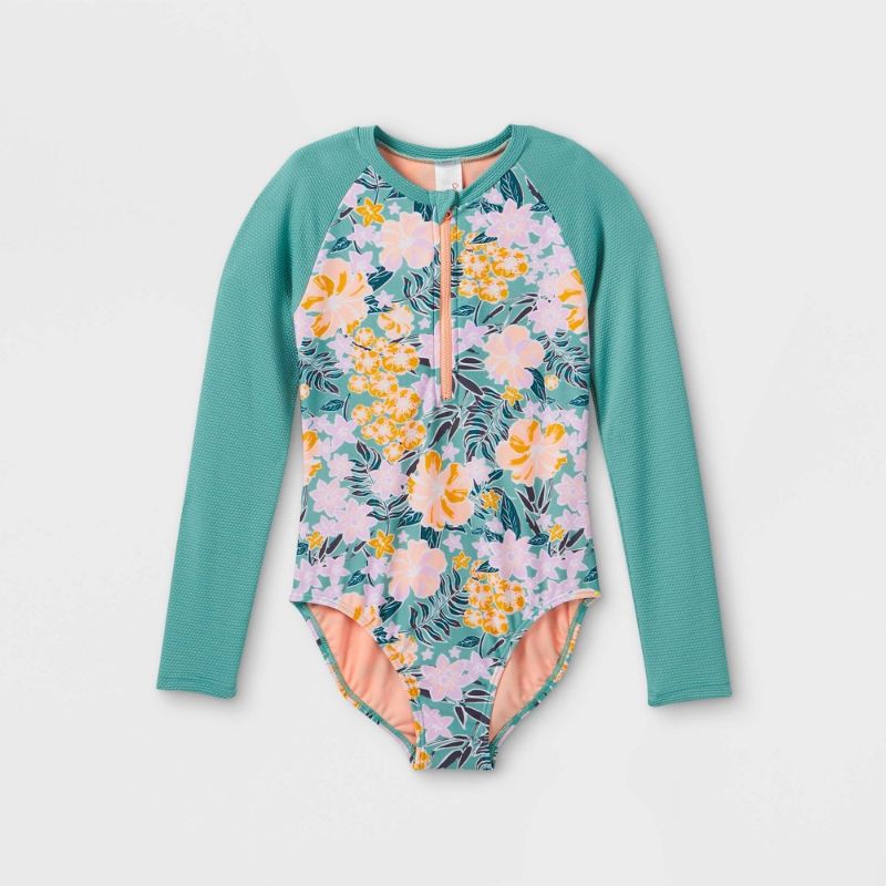 Photo 1 of Girls' Floral Print Ribbed Long Sleeve One Piece Rash Guard - Cat & Jack™
SIZE L 10/12