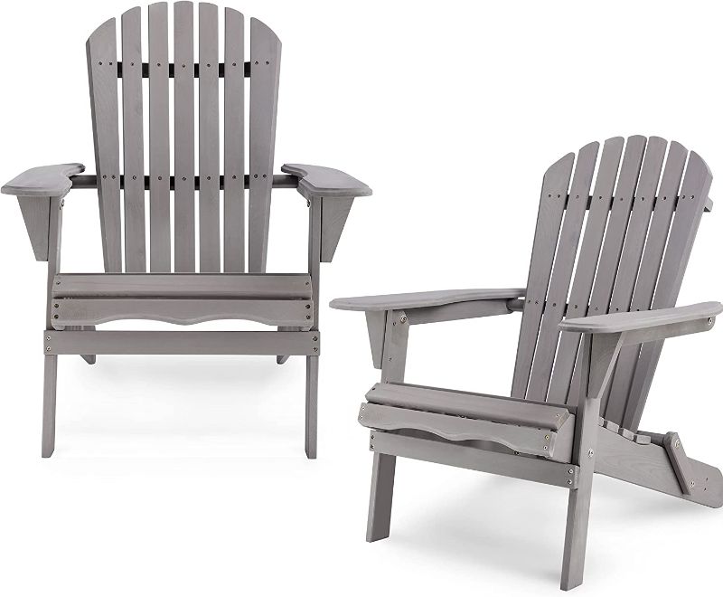 Photo 1 of 2-Pack Outdoor Wooden Folding Adirondack Chair, Solid Cedar Wood Lounge Patio Chair for Garden, Lawn, Backyard, Deck, Pool Side, Fire Pit
