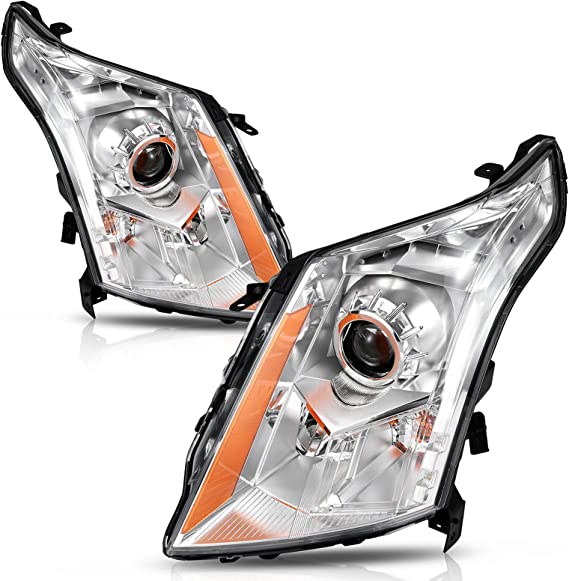 Photo 1 of  AUTOSAVER88 Headlights Assembly Compatible with 2010 2011 2012 2013 2014 2015 2016 Cadillac SRX Projector Headlamp Chrome Housing Clear Lens Amber Reflector Pair (Passenger and Driver Side) READ CLERK COMMENTS 