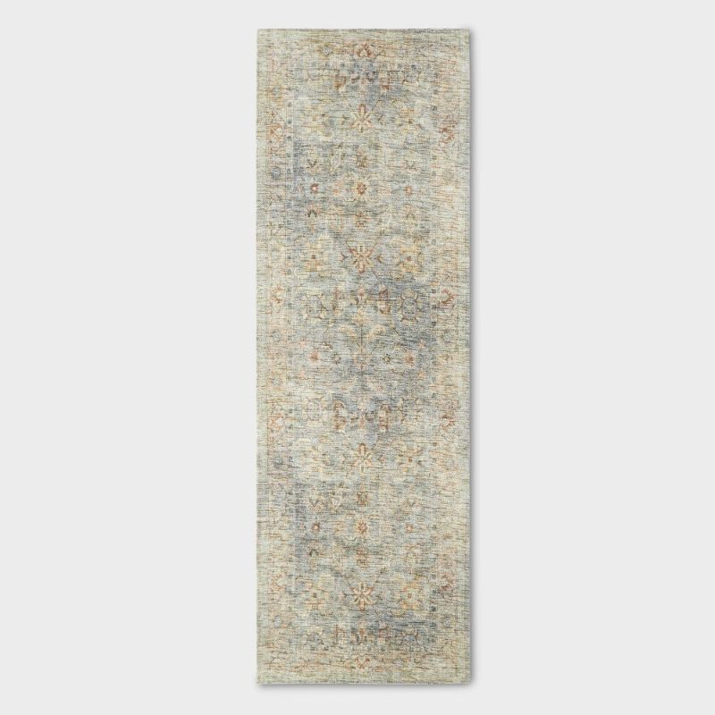 Photo 1 of 2'4"x7' Runner Ledges Digital Floral Print Distressed Persian Style Rug Green