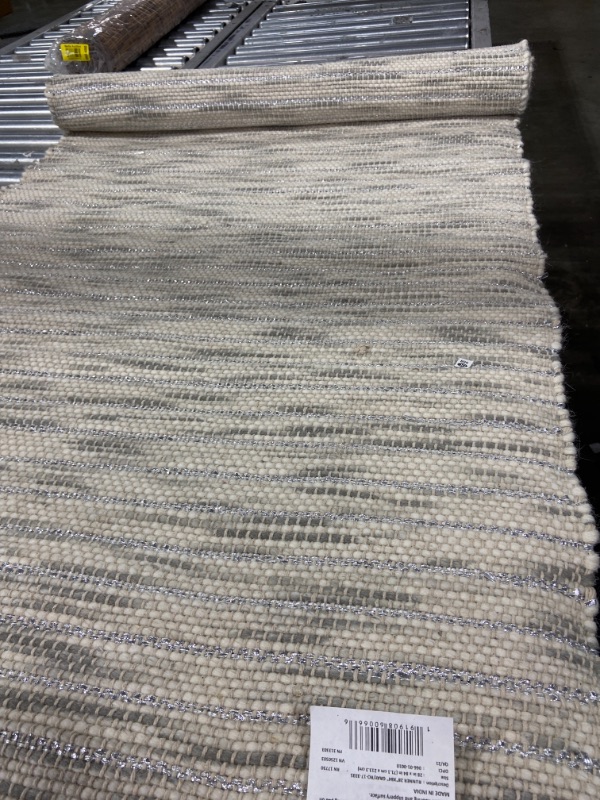 Photo 3 of 2'4"x7' Striped Metallic Woven Accent Rug Gray