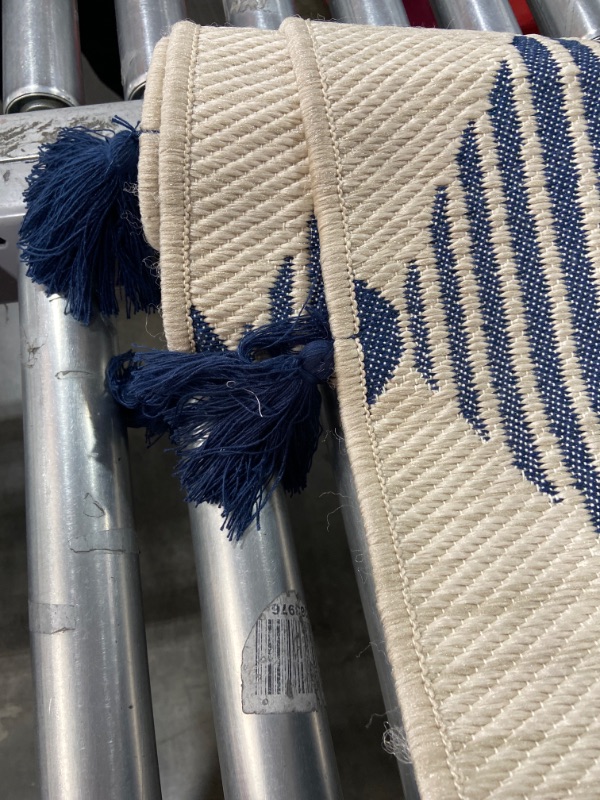 Photo 3 of 5' X 7' Linear Global Stripe Outdoor Rug Navy/Ivory