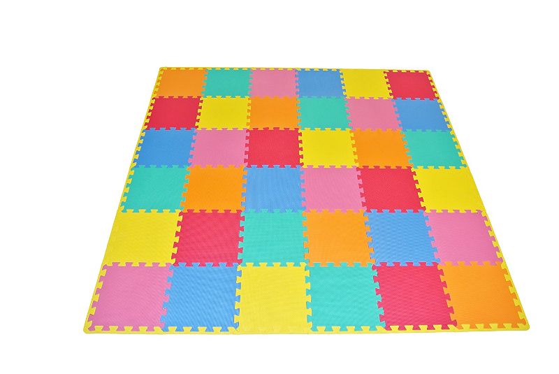 Photo 1 of ProSource Kids Foam Puzzle Floor Play Mat with Solid Colors, 36 Tiles (12"x12") and 24 Borders