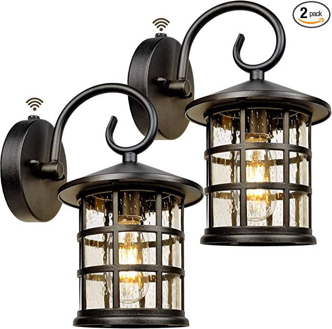 Photo 1 of 2-Pack Upgrade Dusk to Dawn Sensor Outdoor Wall Lanterns, Exterior Wall Mount Lights and Outdoor Sconce Porch Light Fixture with E26 Socket, Anti-Rust Waterproof Wall Sconces for Garage Doorway Barn